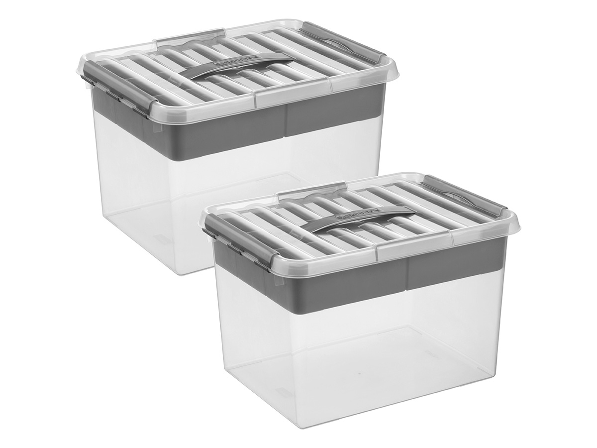 Sunware Q-line 22 liter Grey opbergbox met inzet - 2 stuks
