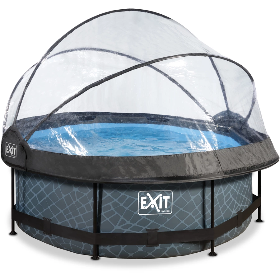 EXIT Frame Pool ø244x76cm (12v Kartusche Filterpumpe) – Grau + Sonnendach