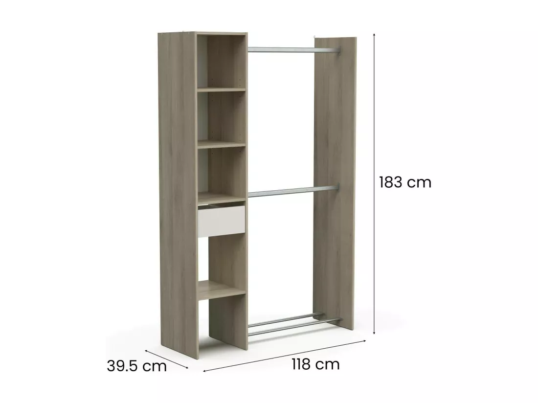 Grande Garde-robe Dyamashit, Meubles de chambre, Penderie de plain-pied, Placard à vêtements, 118x40 h183 cm, Chêne et Blanc mat