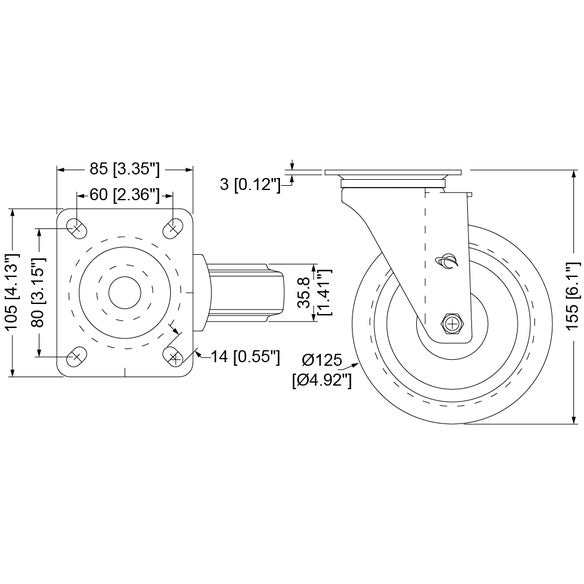 Penn Elcom W8992 zwenkwiel 125 mm blauw