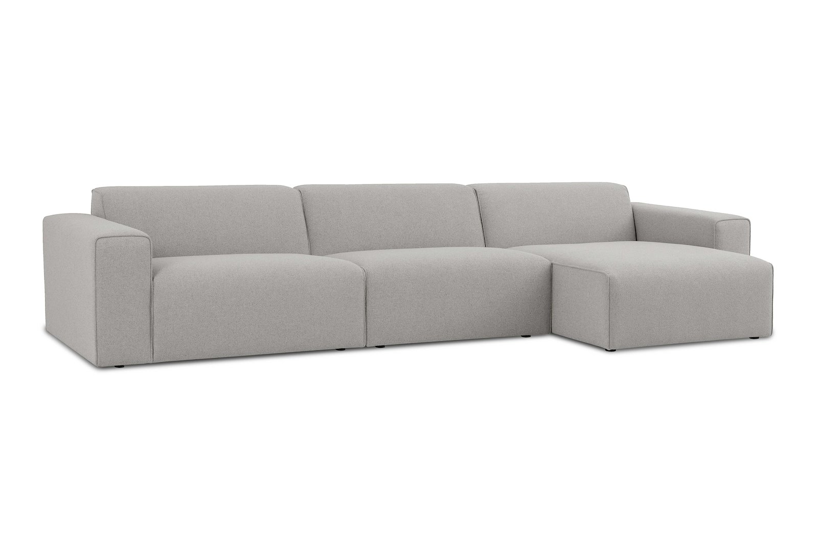 Styl 3-seter med sjeselong høyre Duo puter. Tekstil Brooklyn 3/1 Light Grey med sorte ben.