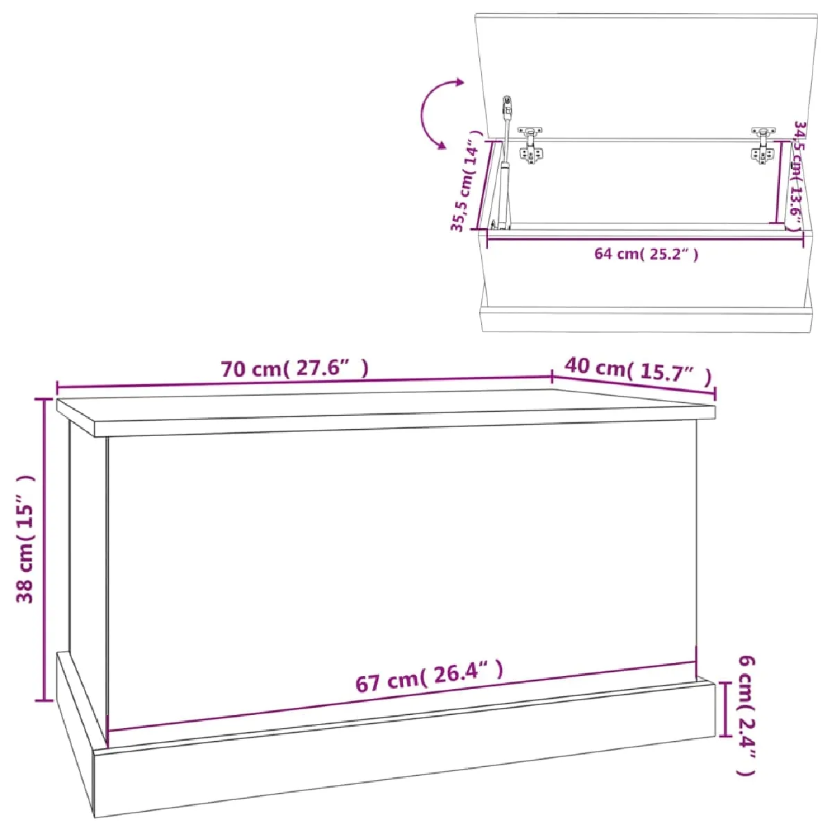 VidaXL Boîte chêne fumé 70x40x38