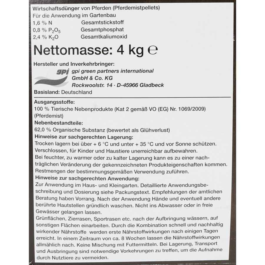 Quadro Pferdemist Dünger pelletiert 4kg