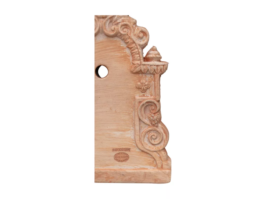BISCOTTINI Fontaine - Fronton en Terre Cuite - Décorative - Fontaine de Jardin - Extérieur - Fontaine Murale - Dosseret - Décoration Murale - Décoration de Jardin - 37x3x47cm