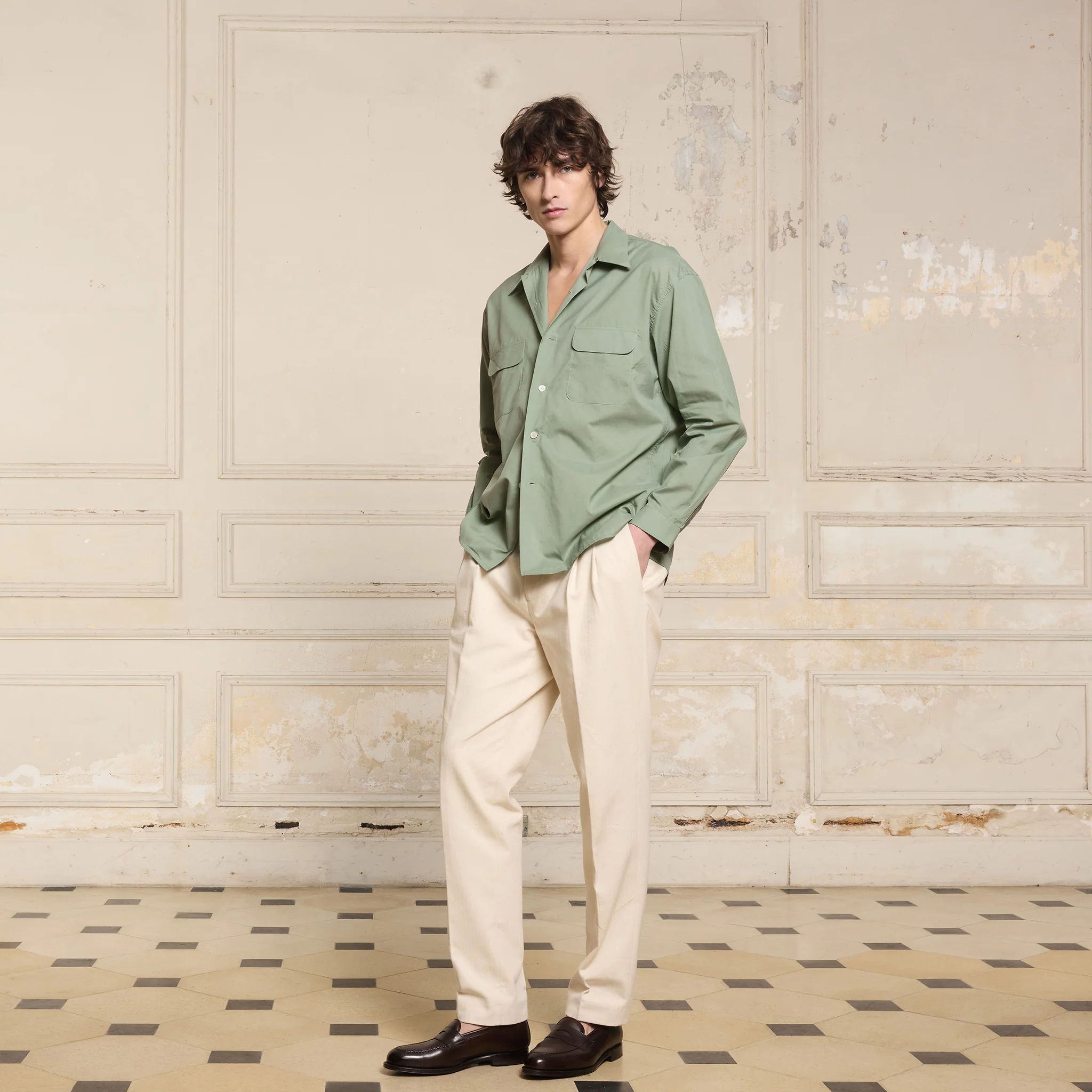 Green cotton muslin shirt