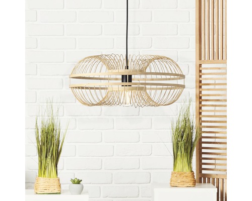 Hanglamp, 1-lichts, HxØ 120x48 cm, naturel/zwart