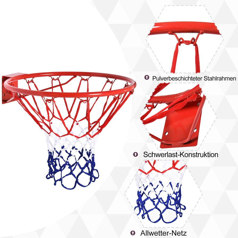 HOMCOM Basketballkorb mit Netz rot, blau, weiß