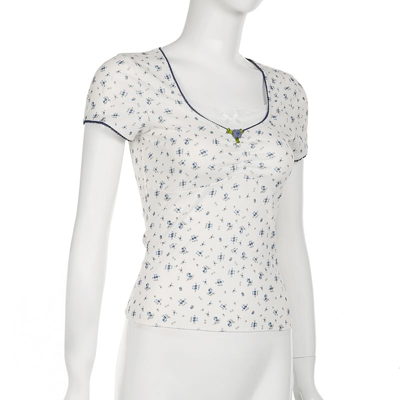 BrickBlack - T-shirt met korte mouwen, V-hals en bloemenprint