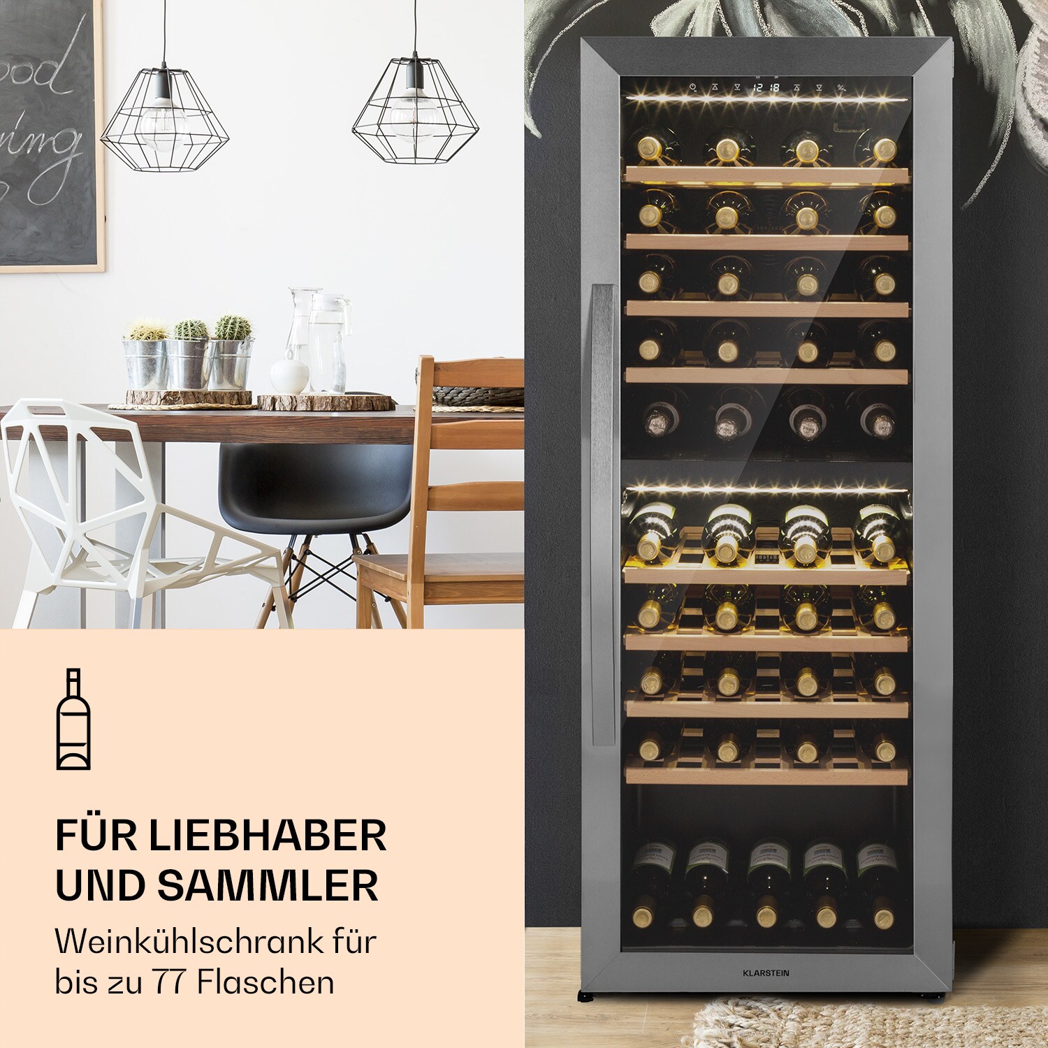 Klarstein Vinamour 77 Duo Weinkühlschrank 191 Liter 5 - 20 °C 2 Kühlzonen