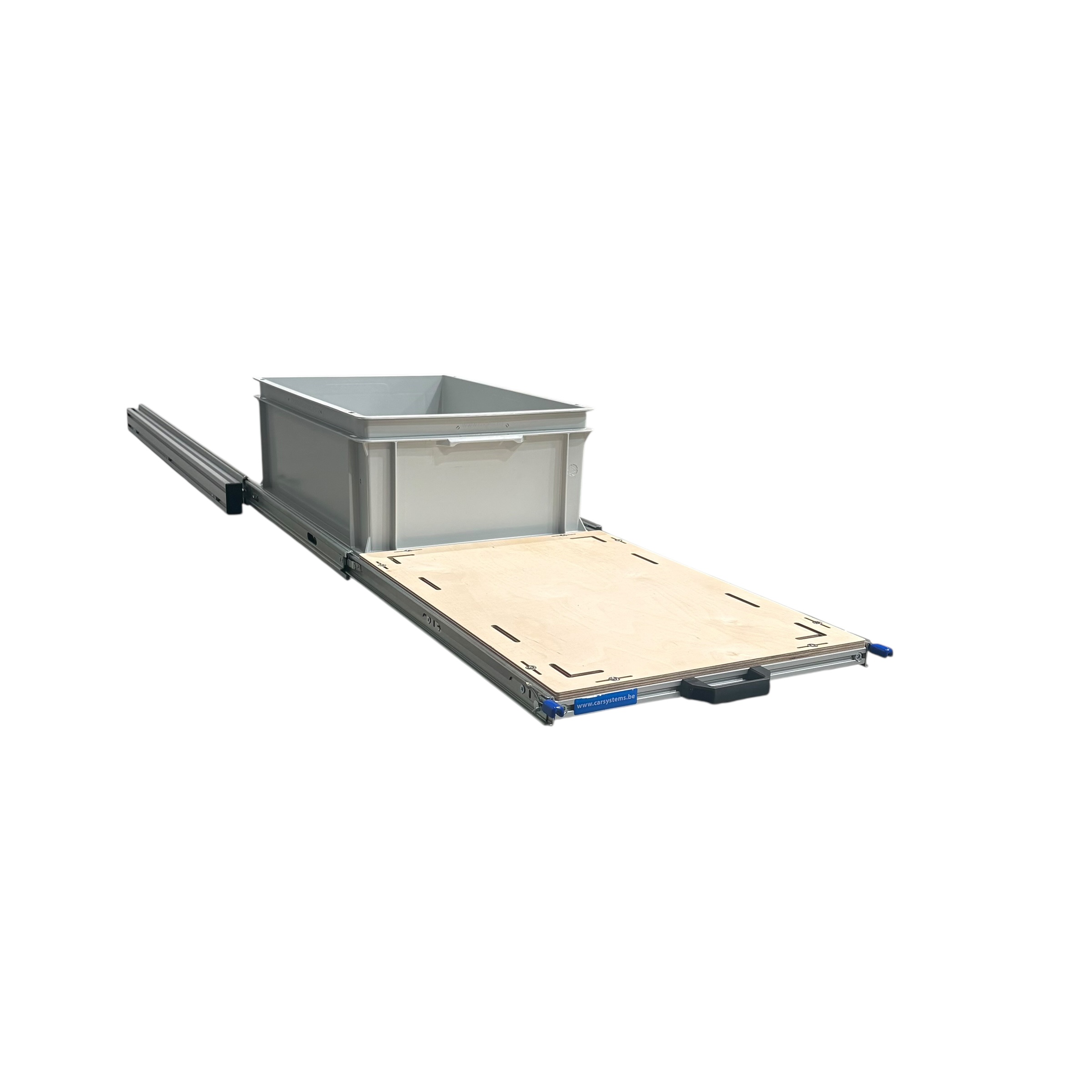 Aluminium 120x40 cm schuifframe met 1 open bak en multiplex plaat