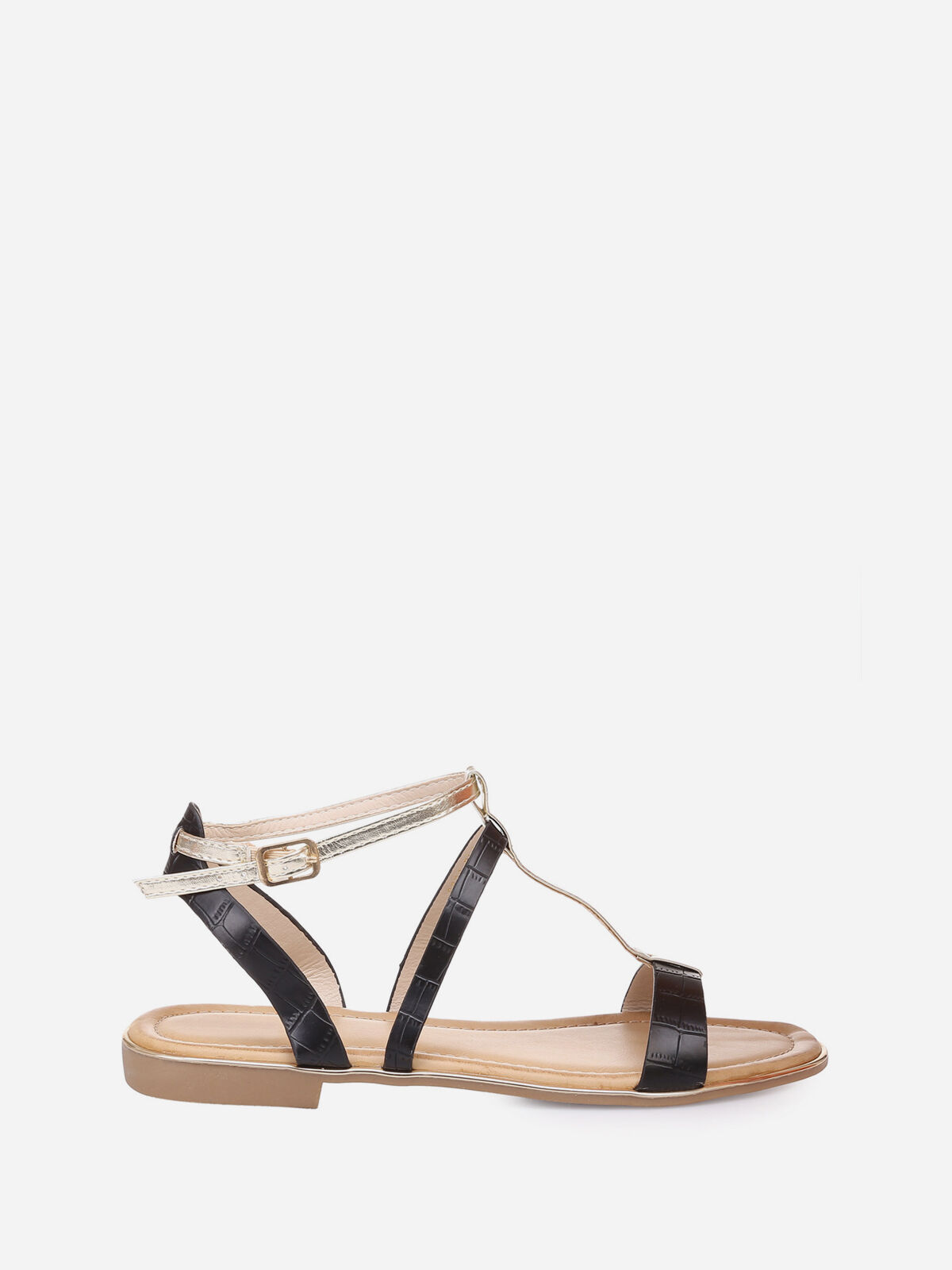 Nu-pieds à motif croco avec brides- Noir