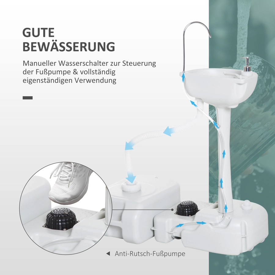 Outsunny Camping Waschbecken mit Abwassertank grau