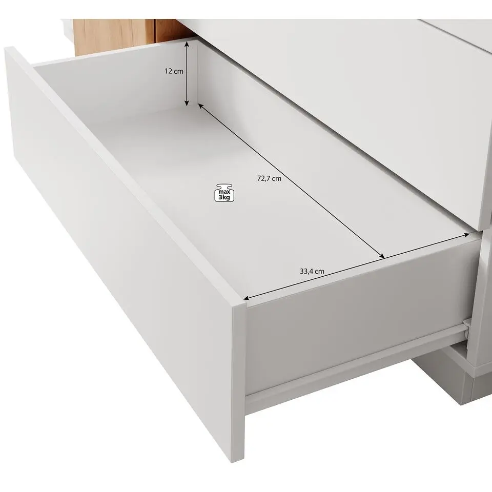 Meubella - Dressoir Three - Wit - Eiken - 160 cm