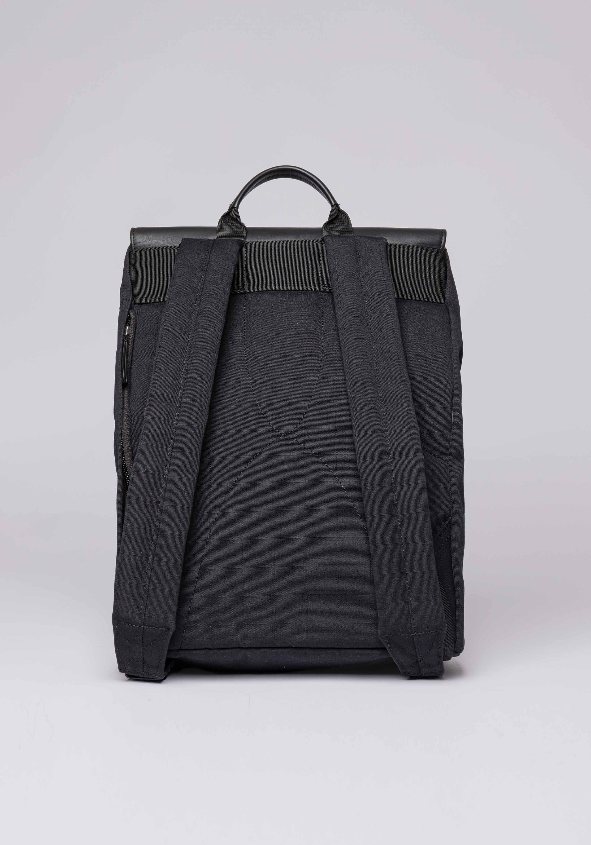 Sandqvist Rucksack Everyday Lid Backpack M Black with Black Leather