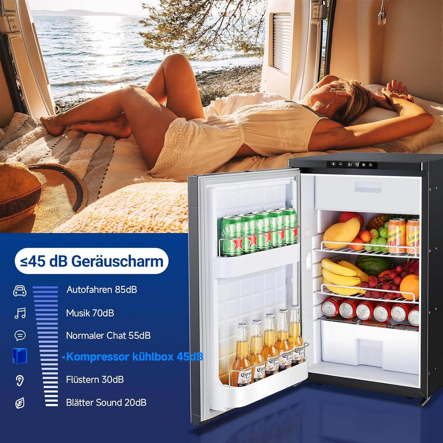 AAOBOSI 83L Kompressor Kühlbox, Wohnmobil Kühlschrank mit APP-Steuerung, 12/24V DC, Kühlbox Auto mit LED-Leuchten, bis -20℃ Kompressor Kühlschrank für Auto, LKW, Boot, Reisemobil, Camping und Reisen