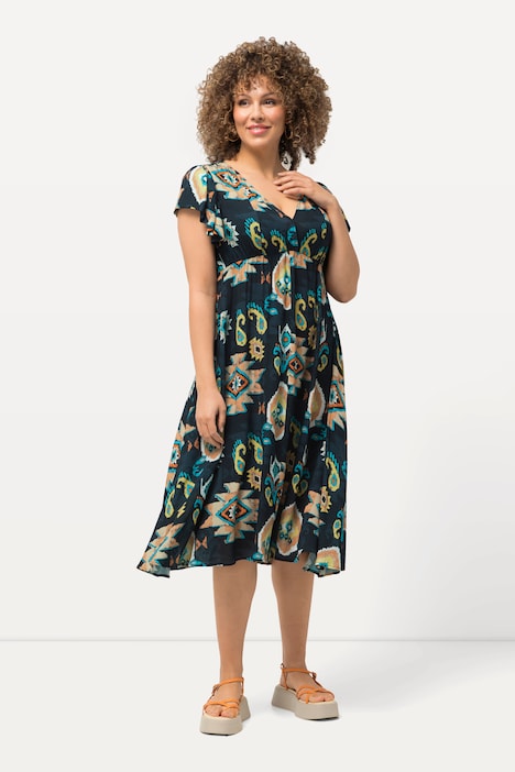 Midikleid, Wickeloptik, V-Ausschnitt, Flügel-Halbarm