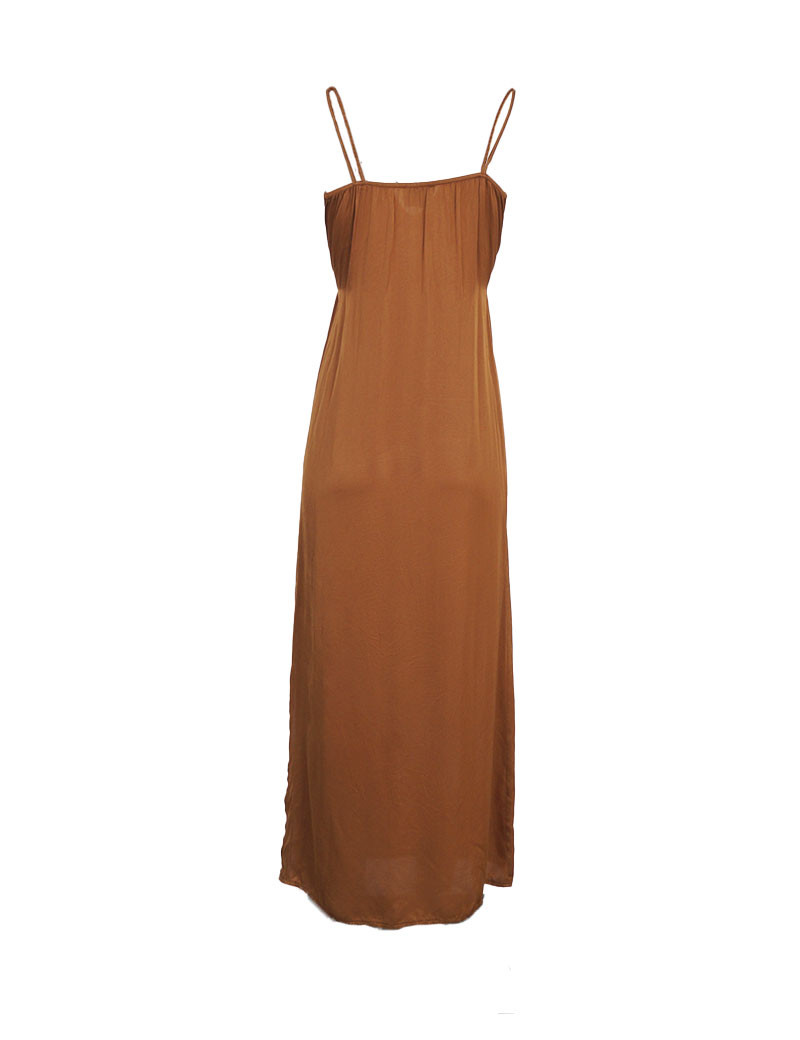 DIXIE ROBE LONGUE FINES BRETELLES VISCOSE SATINÉE COGNAC