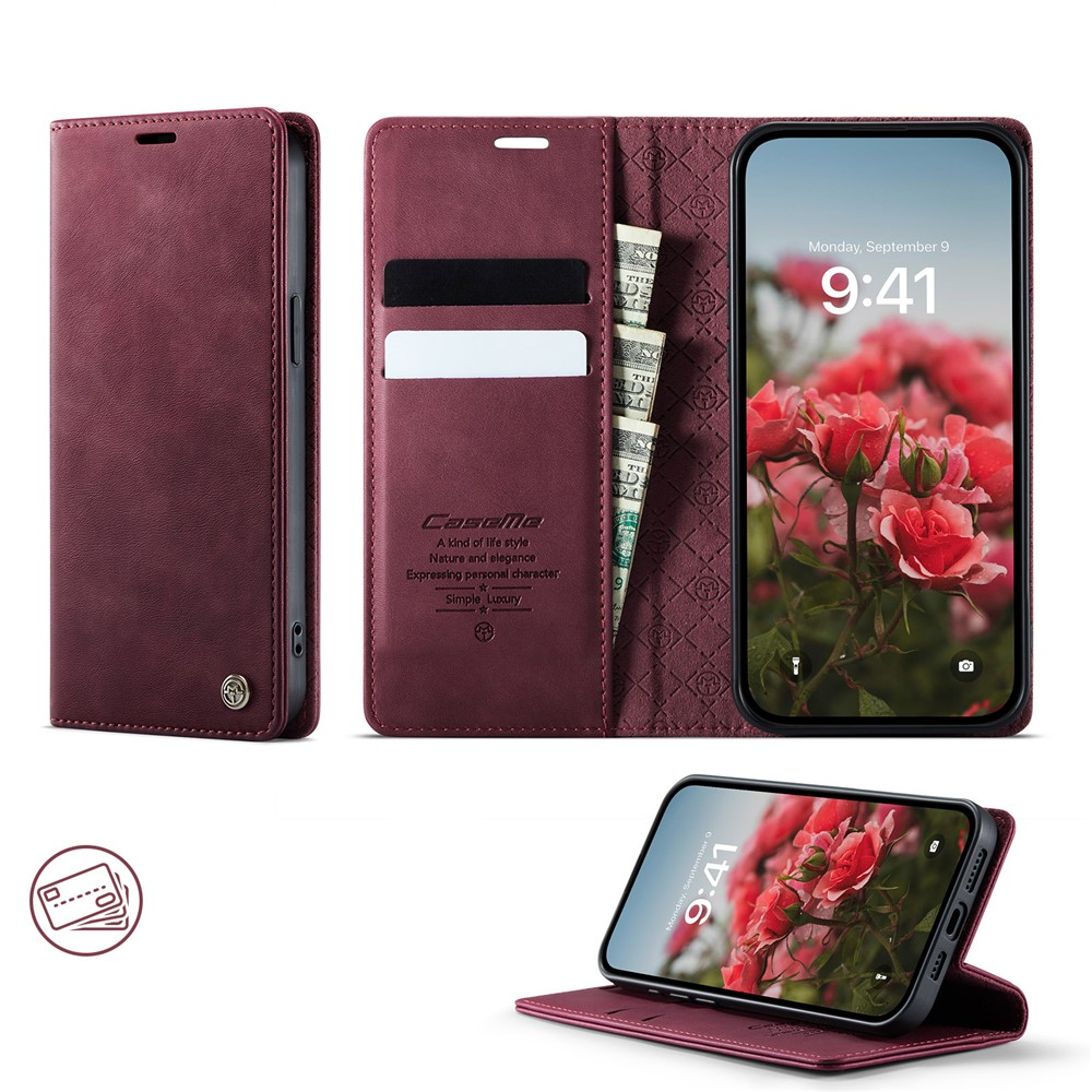 iPhone 16e Leder Tasche Flip Wallet Etui mit Kartenfächern (RFID Schutz) - Rot