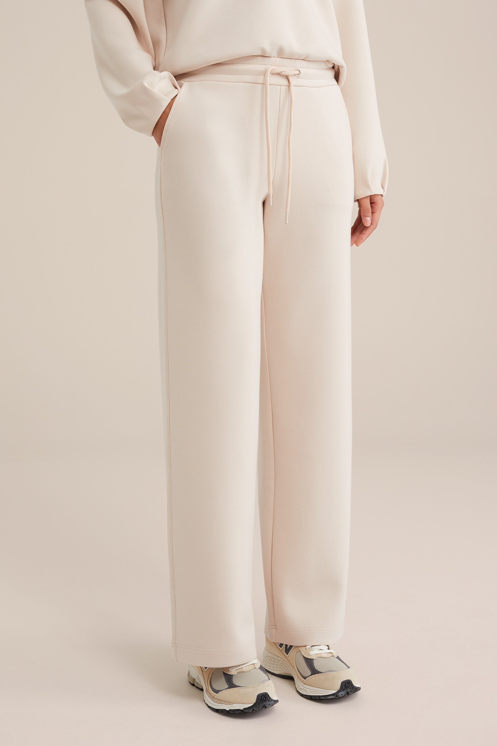 wide leg jersey broek WE Fashion Beige