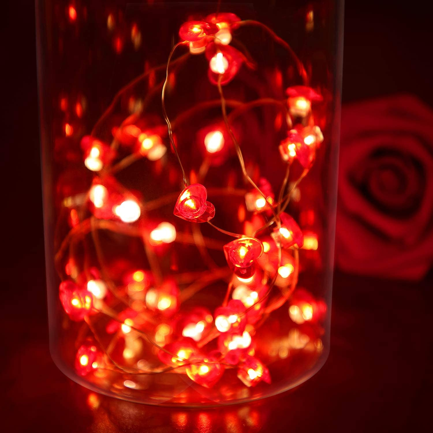 (2m) 20 LED's Romantische Party Deko Lichterkette Herz Beleuchtung für Hochzeit / Valentinstag / Muttertag (Batteriebetrieben) - Rot