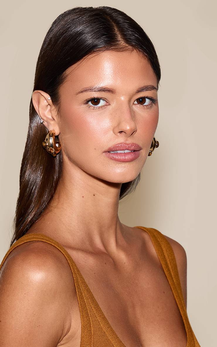 Marron Boucles D'oreilles Créoles À Clous Dôme En Résine