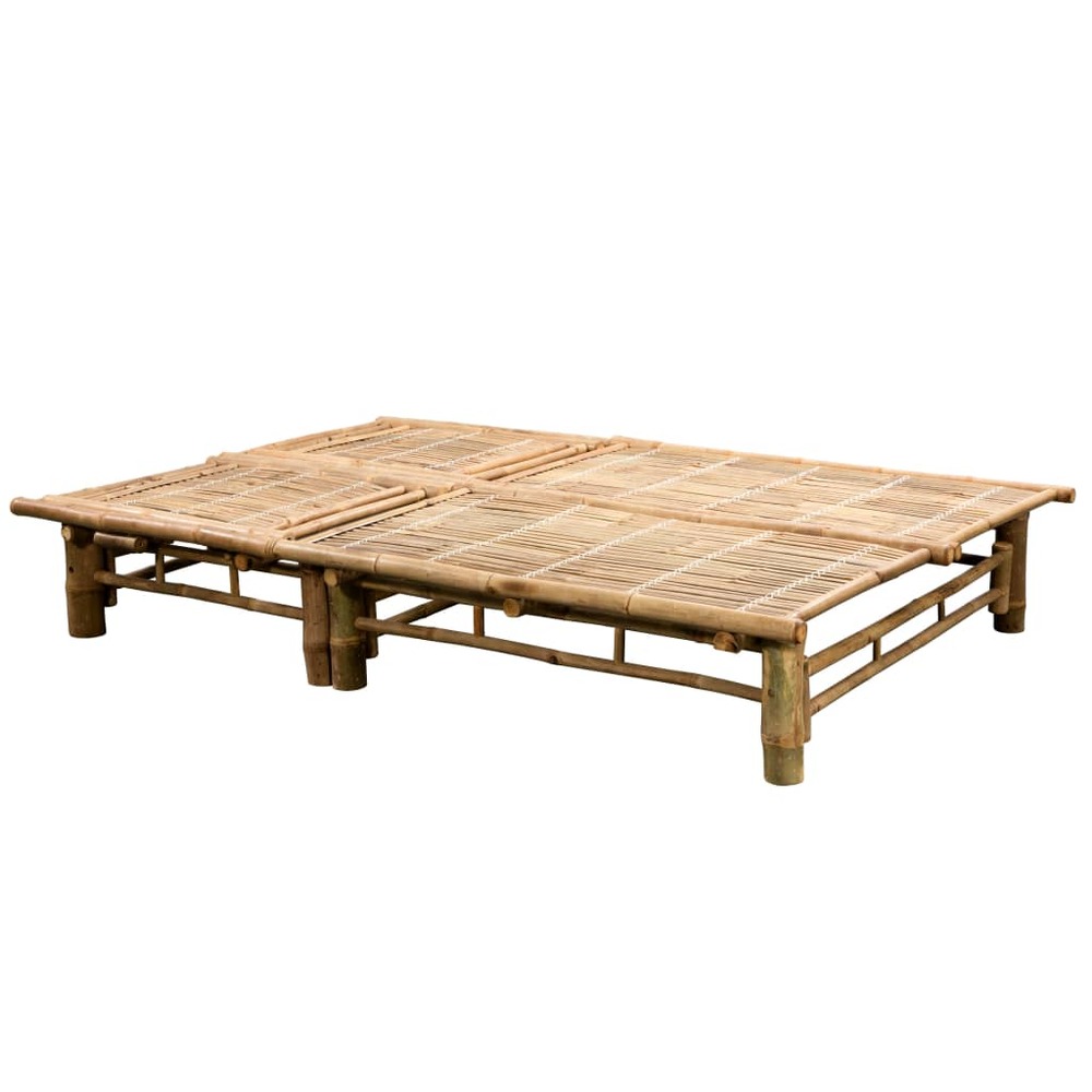 Transat chaise longue bain de soleil lit de jardin terrasse meuble d'extérieur pour 2 personnes avec coussins bambou 02_00129