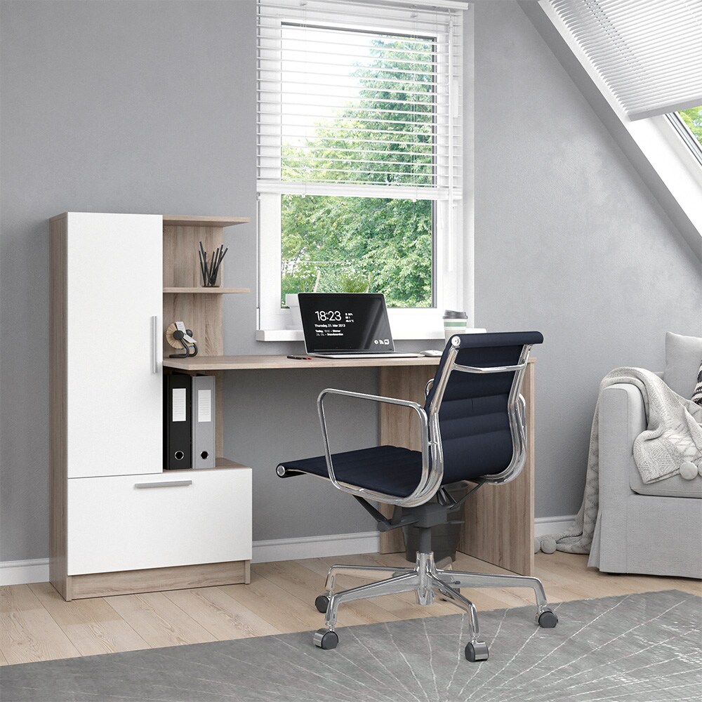 Vicco Arbeitstisch Schreibtisch Bürotisch Tomy Sonoma Weiß 150x120 modern Computertisch PC-Tisch Arbeitszimmer Homeoffice Büromöbel Computermöbel Schrankschublade Schranktür Regalanbau