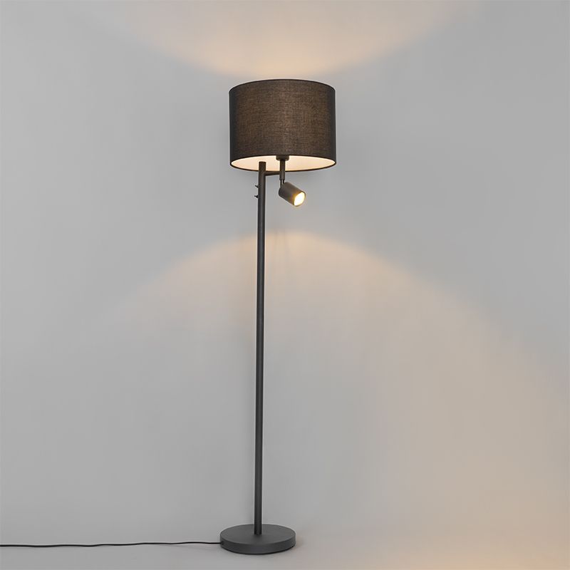 Vloerlamp zwart met witte binnenkant en leeslamp - Jelena