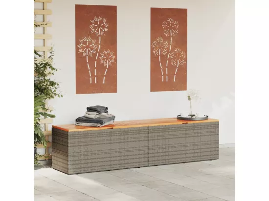 Boîte de rangement de jardin gris résine tressée bois d'acacia