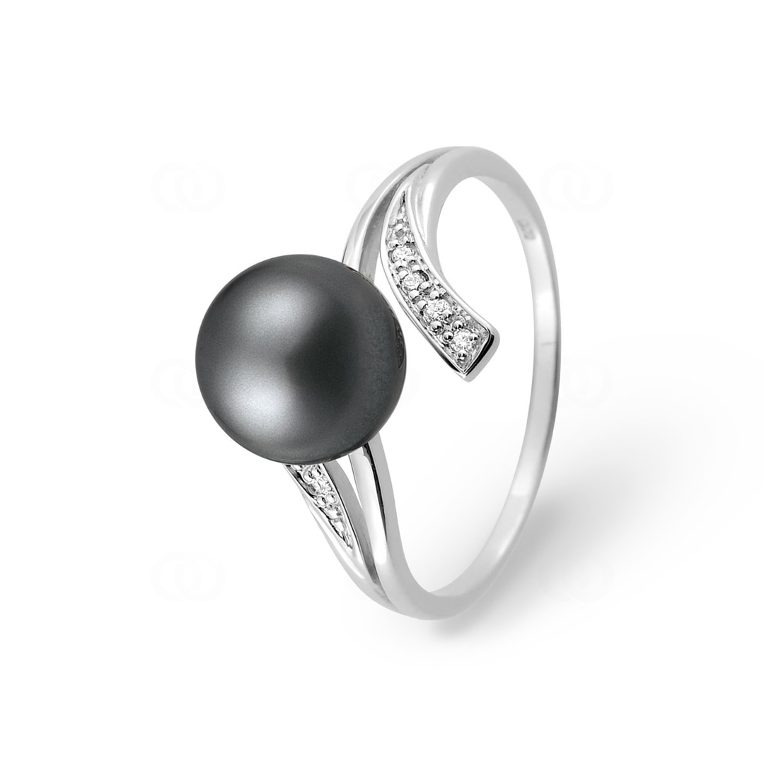Ring 750/18 K Weissgold mit Tahiti-Kulturperle und Diamanten 0.03ct.