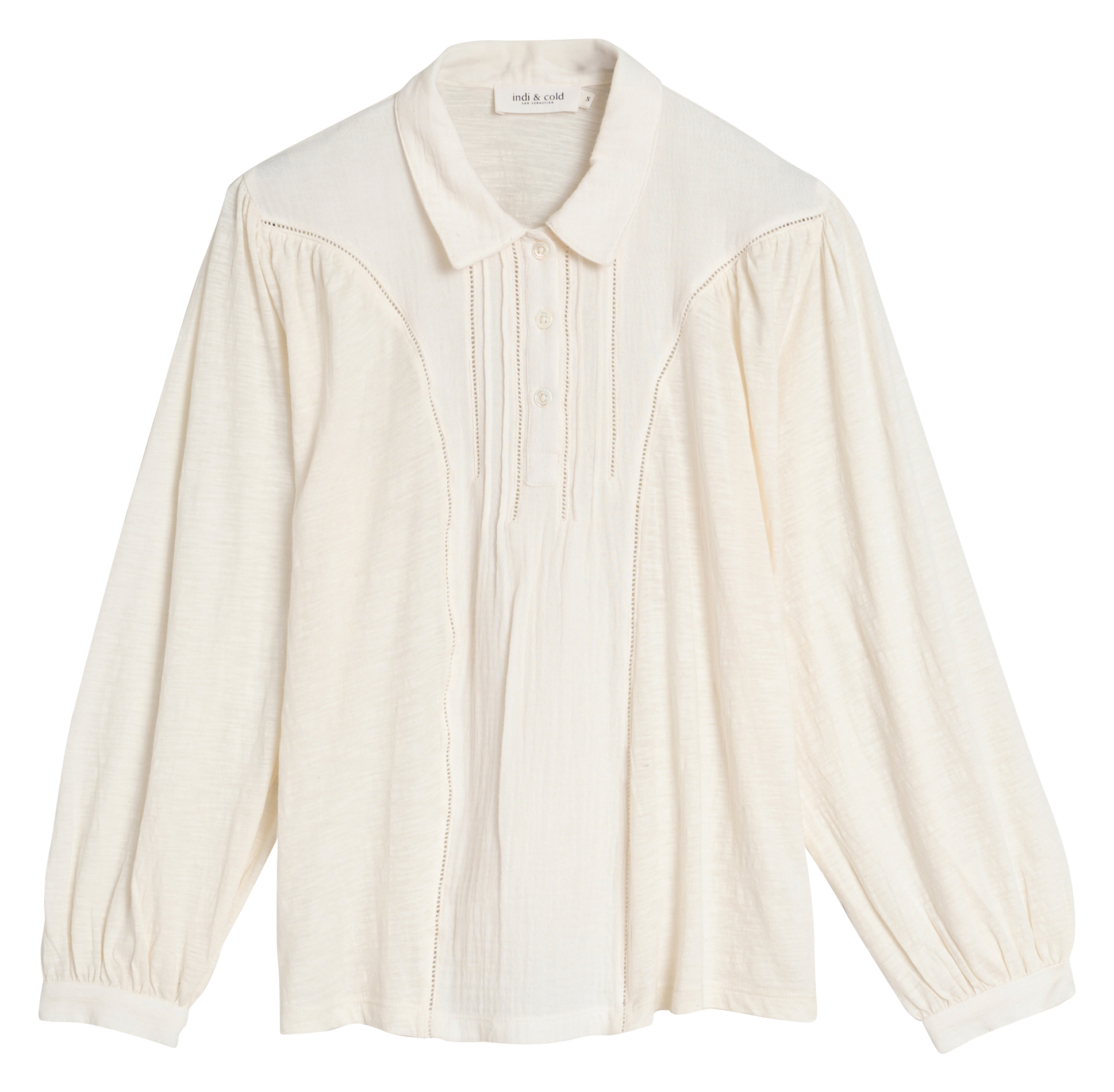 Blouse droite col classique ajourée en coton | Blanc