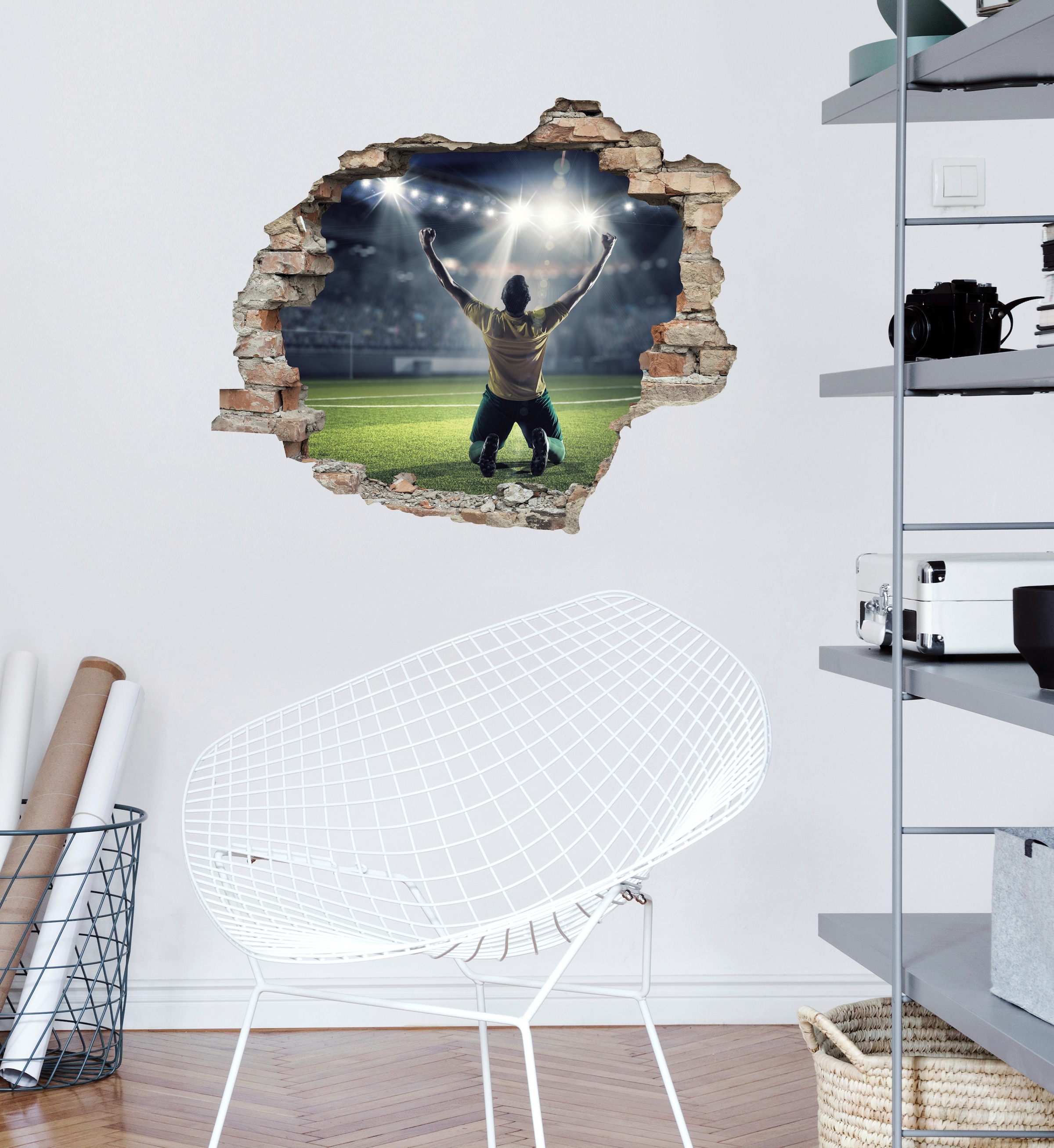 queence Wandtattoo »Fussball Torjubel« Wandsticker, Wandbild, selbstklebend, 3D, Wanddurchbruch