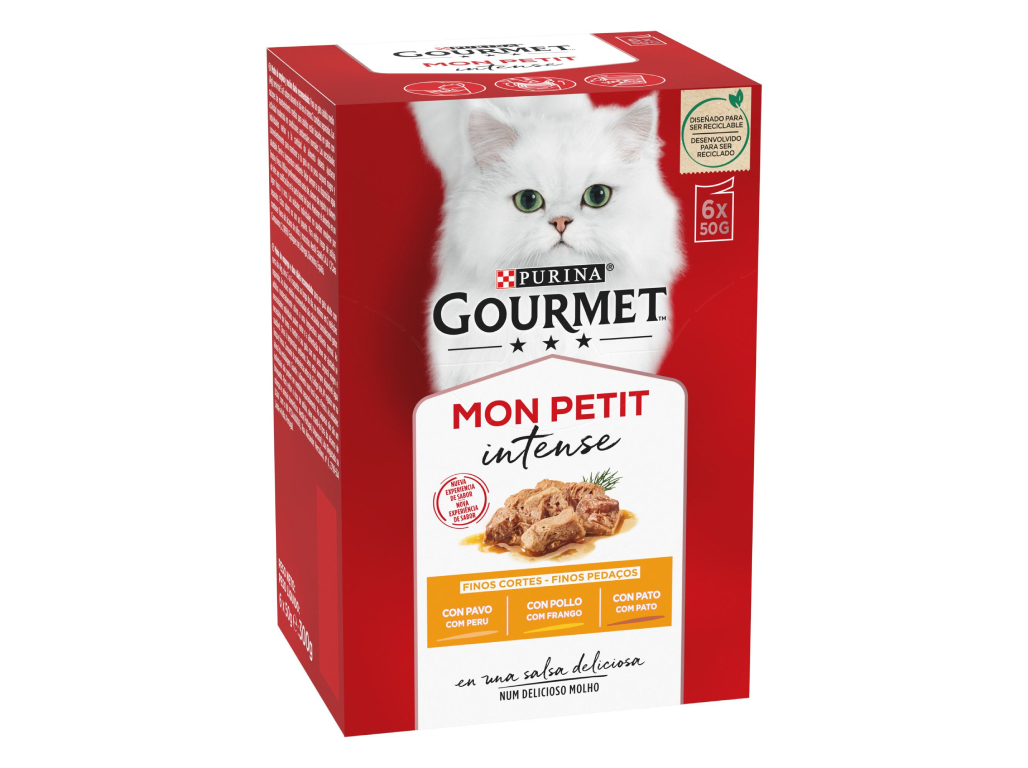 COMIDA HÚMIDA PARA GATO GOURMET MON PETIT COM AVES 6X50G