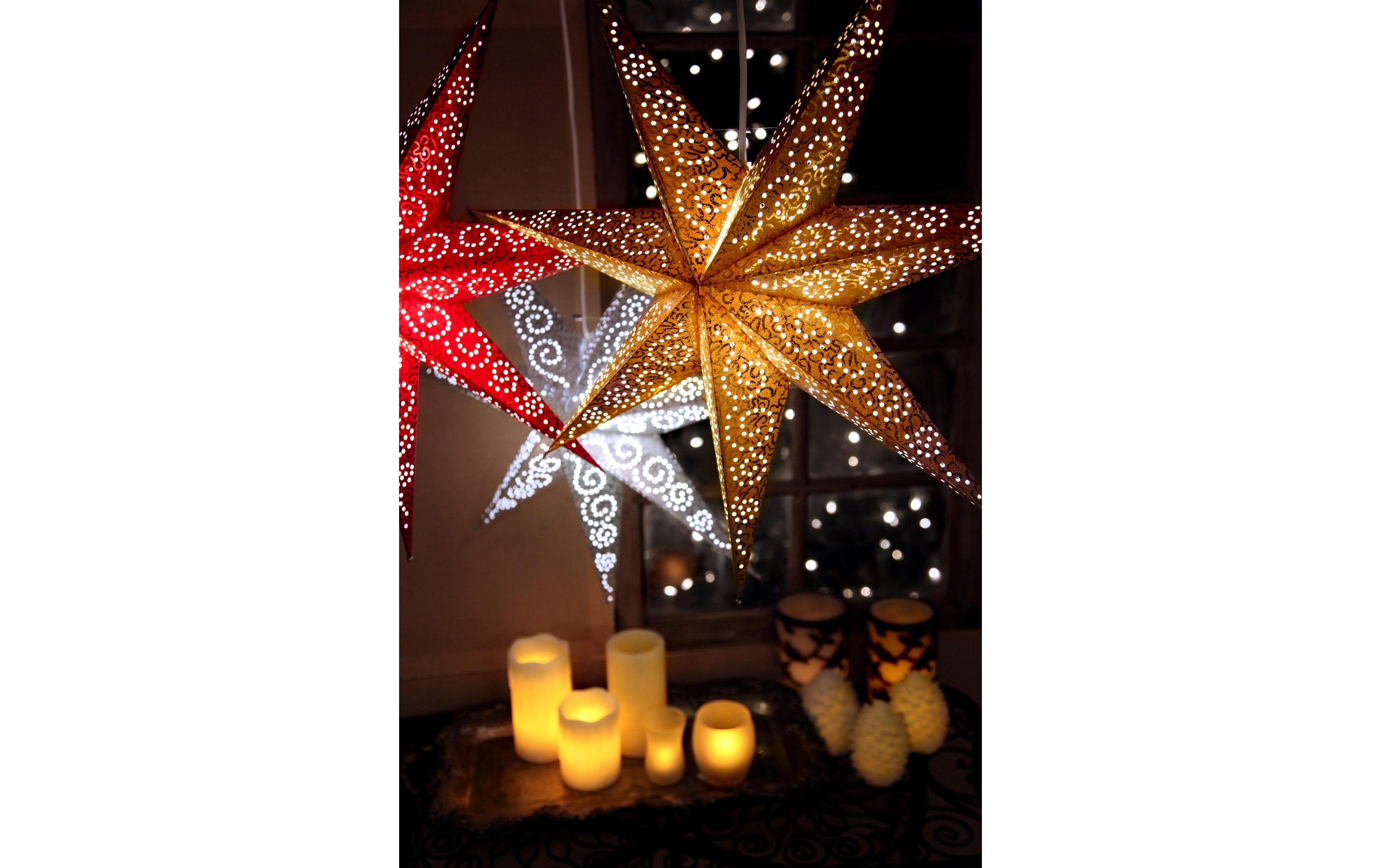 LED-Stern Antique 60 cm, GoldLeuchtender Papierstern mit Lochmuster