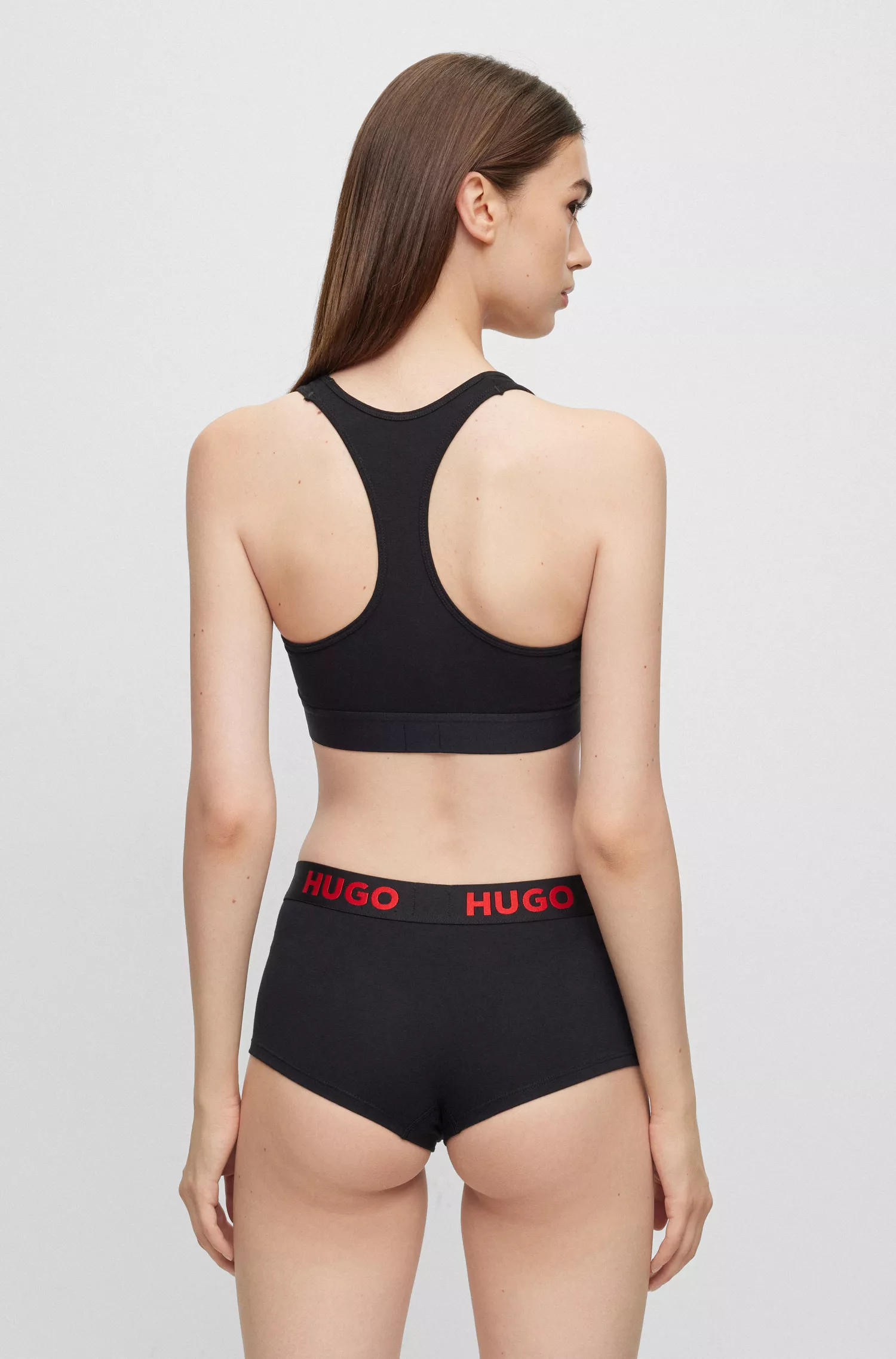 Cueca HUGO vermelha de algodão elástico com cintura regular e cós com logo.