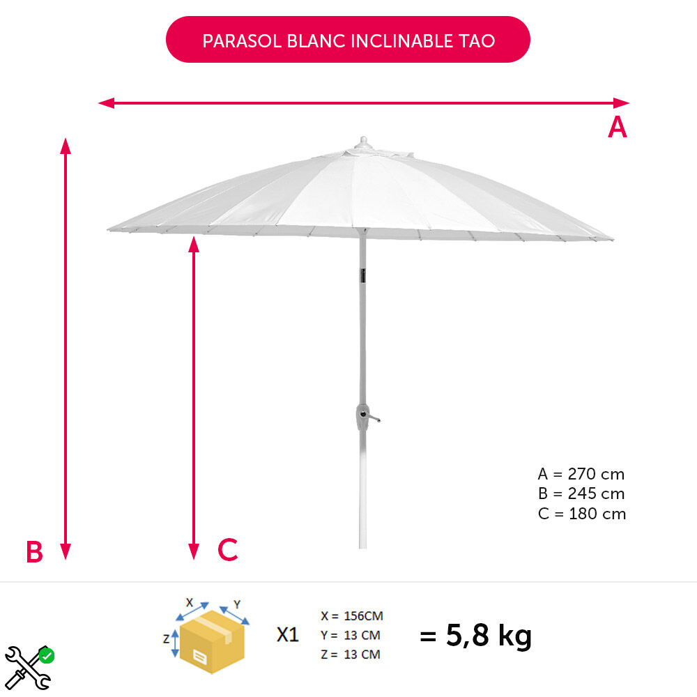 Parasol blanc inclinable Tao