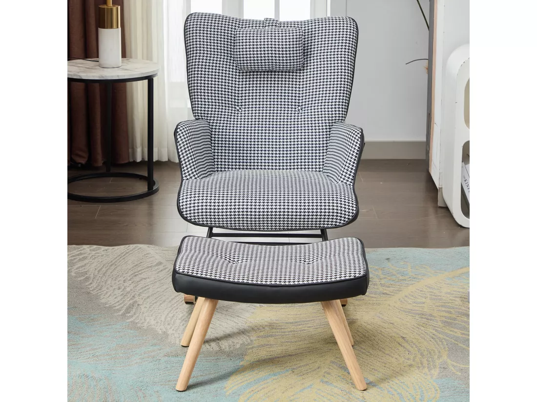 Fauteuil à bascule 85x65x96cm - avec repose-pieds + appui-tête - Blanc + Noir