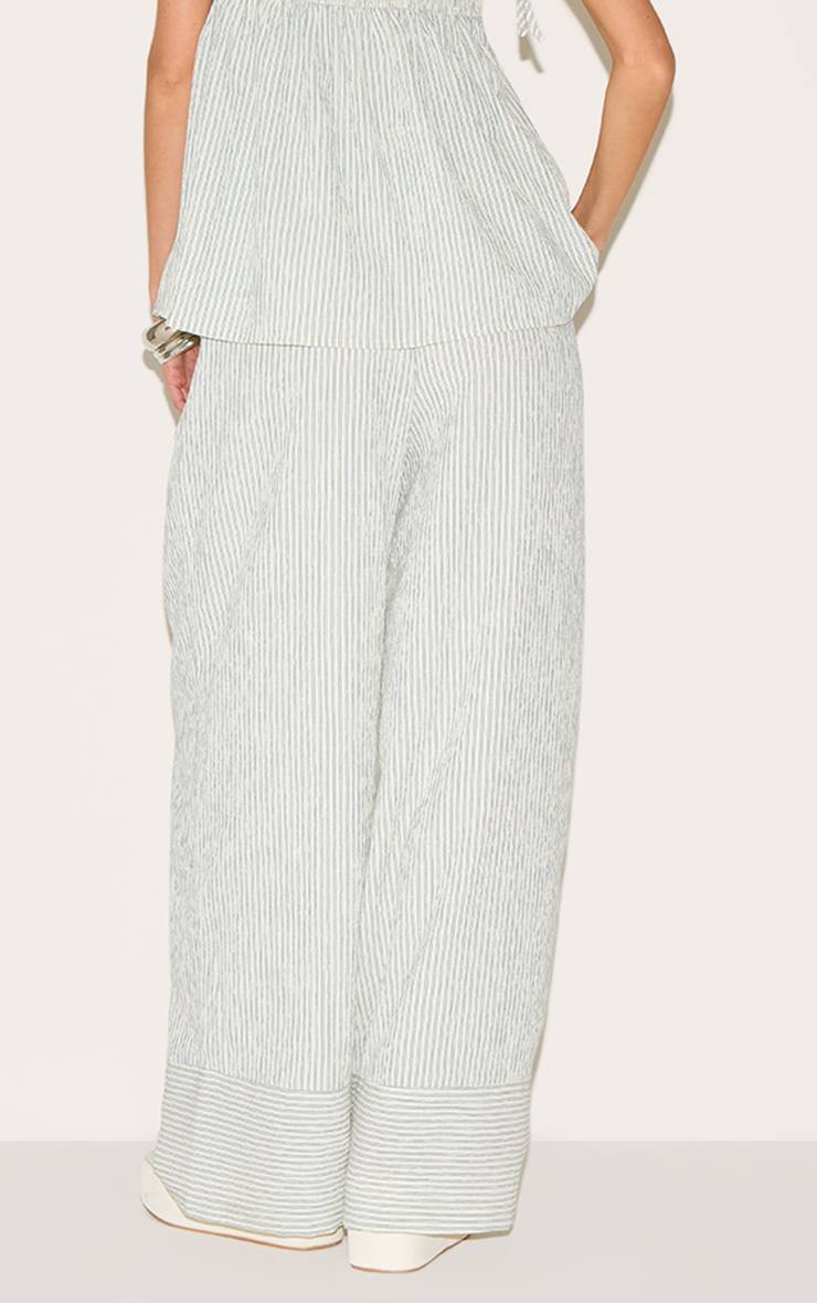 Vert Sauge Ensemble Coordonné Pantalon Droit À Rayures Texturées Tissées