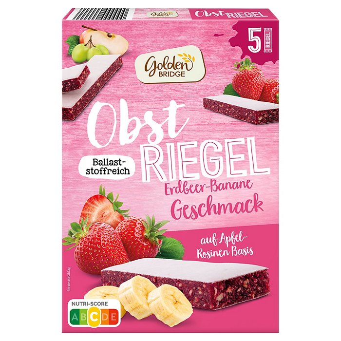 GOLDEN BRIDGE Obstriegel 5 x 30 g, Erdbeere-Banane