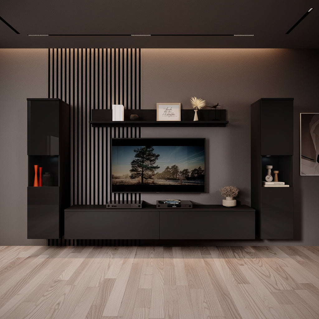 Pure XL - Wandmeubel - Zwart - 180x33x130 cm