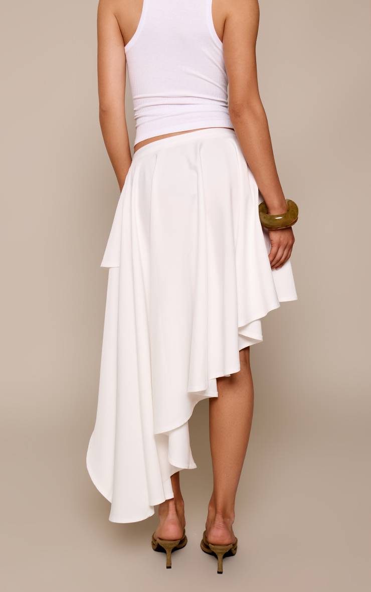 Blanc Jupe Asymétrique Tissée À Volants Superposés
