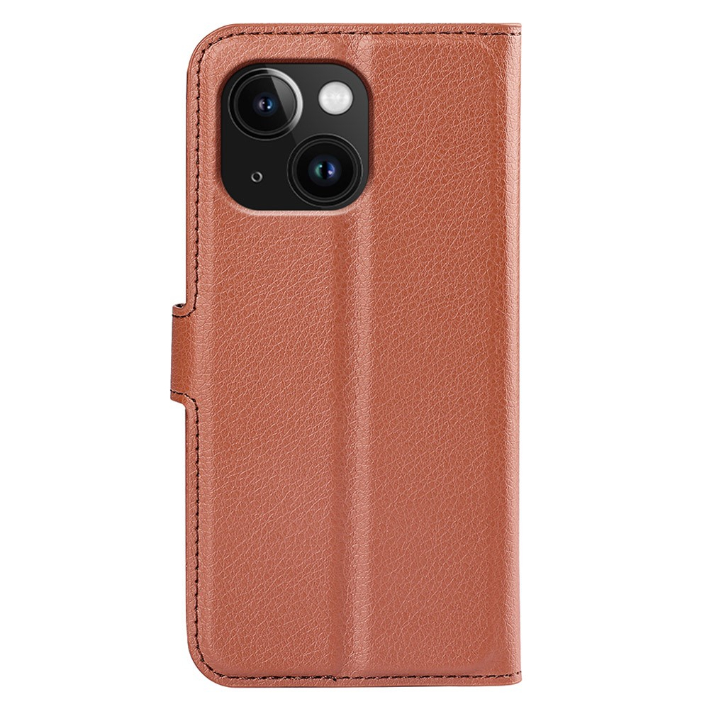 iPhone 15 Leder Tasche Flip Cover Litchi Look - Braun