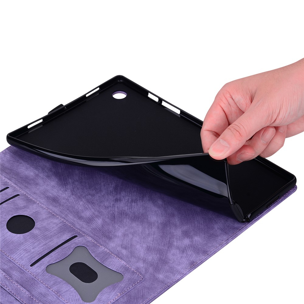 Samsung Galaxy Tab S11 Ultra Leder Tasche Flip Cover Blumen Imprint   S-Pen Halterung - Lila