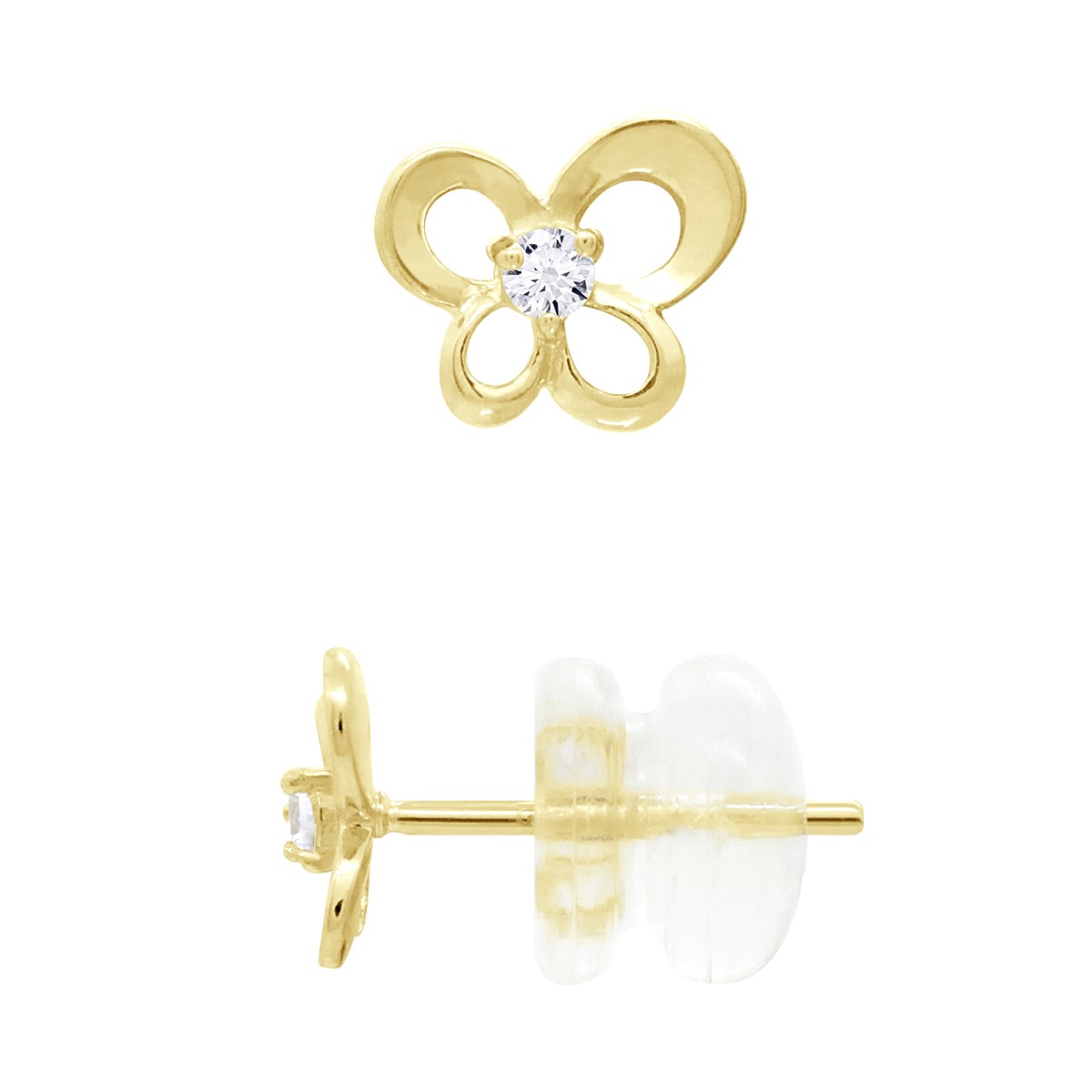 Boucles d'Oreilles Fantaisie - Papillon - Serties d'Oxydes de Zirconiums - Or Jaune