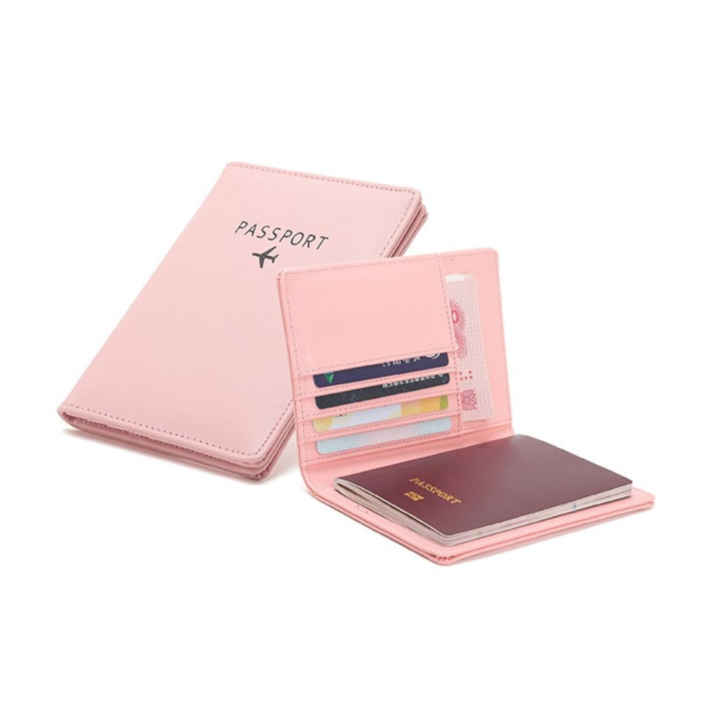 Reisepass Leder Schutzhülle Passport Etui mit Visitenkartenfach (RFID Schutz) - Rosa