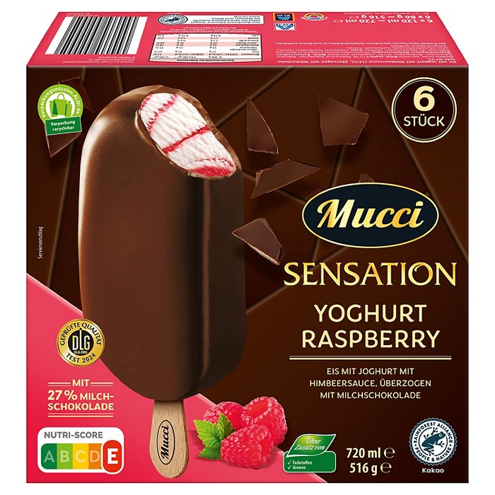 MUCCI Premium-Stieleis 720 ml, Yoghurt Raspberry