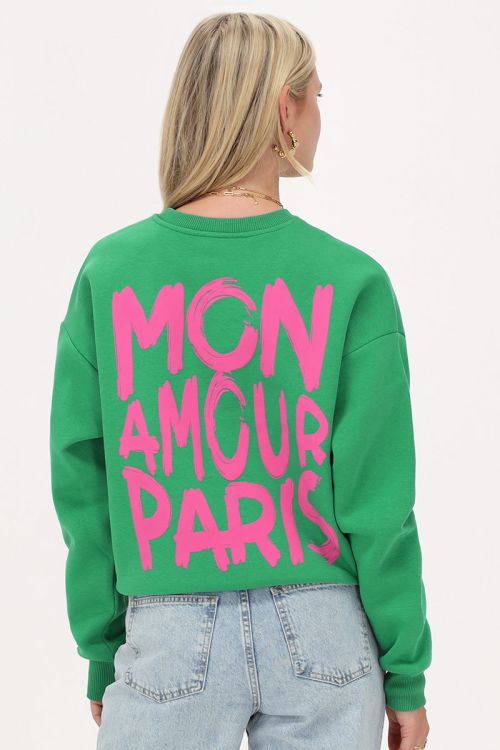 Groene sweater met roze 