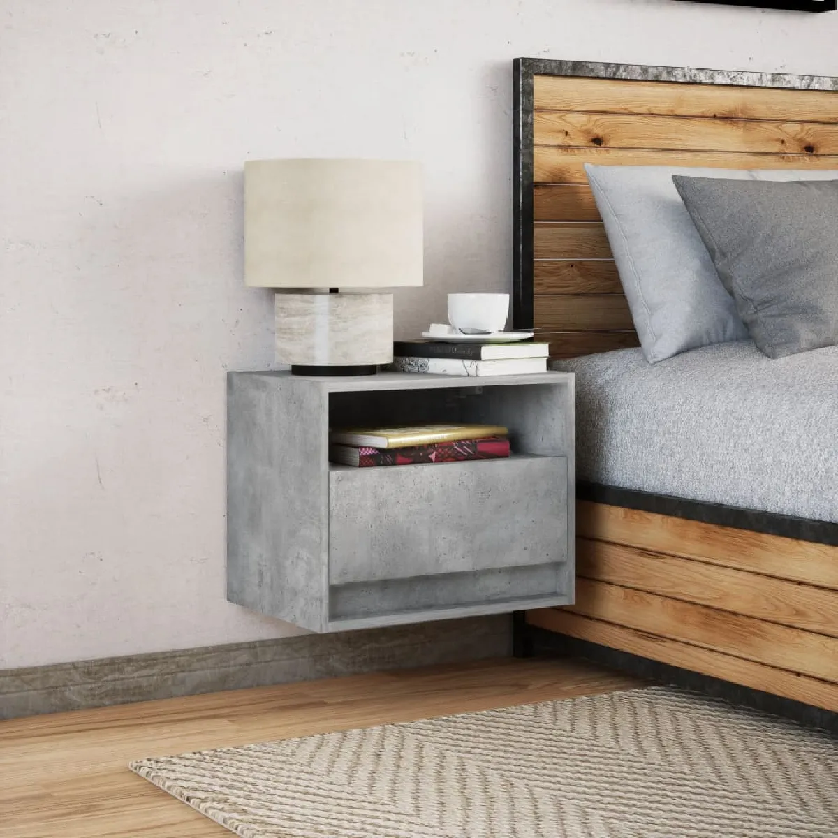 vidaXL Table de chevet LED - Gris béton