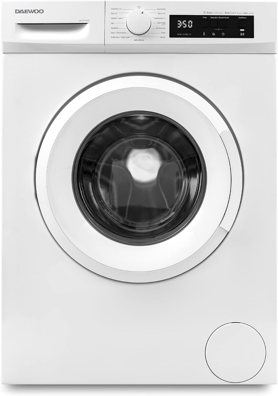 Daewoo WM714T1WA0DE Waschmaschine Frontlader, 7 kg, 1400 U/min/Advanced Inverter Motor, 15 Programme inkl. 15 min Kurzprogramm, AquaStop, Weiß