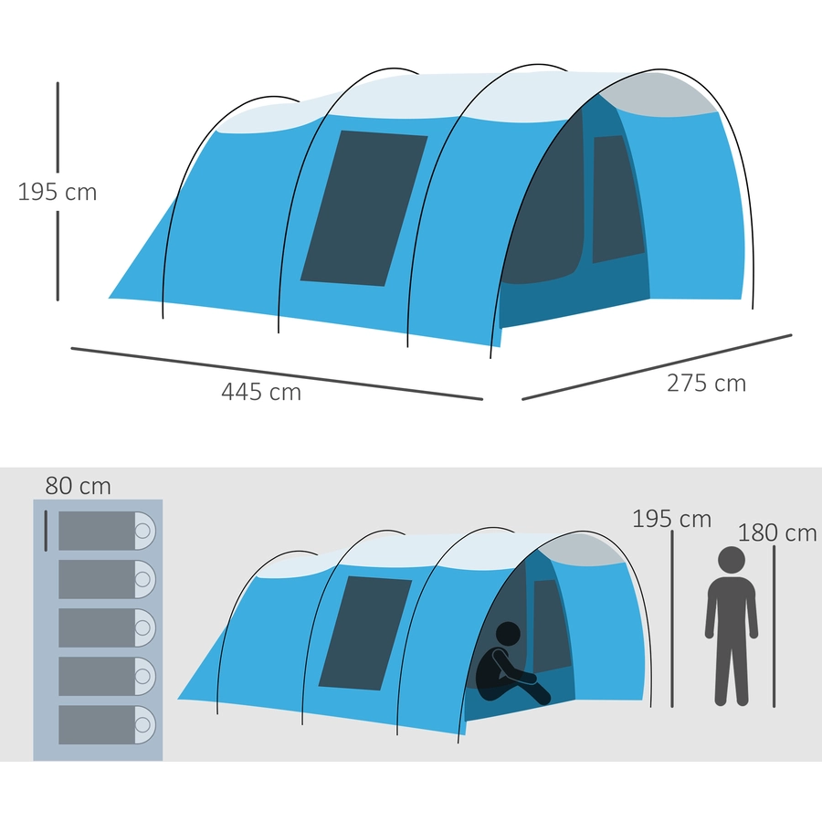 Outsunny Campingzelt mit Erdspieße, Tragetasche und Spannseilen blau